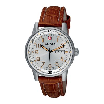 U105274 - Wenger Men's Swiss Commando Day-Date XL Brown Leather Strap Watch