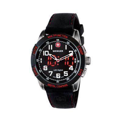 U105286 - Wenger Men's Nomad LED Compass Black Silicone Strap Watch