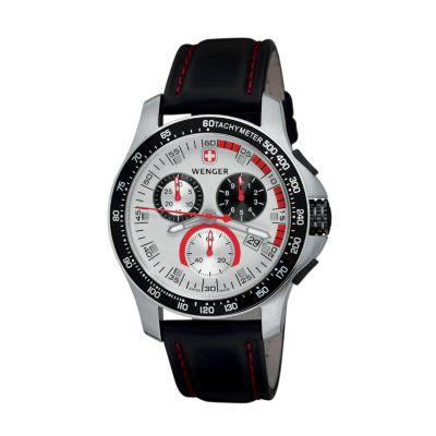 Wenger Men's Battalion Field Chrono Black Leather Strap Watch