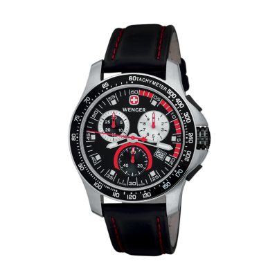 U105292 - Wenger Men's Battalion Field Chrono Black Leather Strap Watch