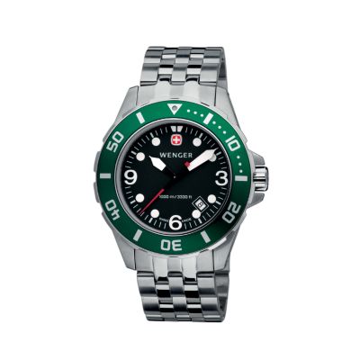 Wenger Men's AquaGraph 1000m Green Bezel Stainless Steel Bracelet Watch