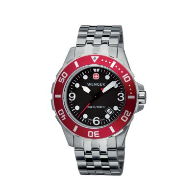 Wenger Men's AquaGraph 1000m Red Bezel Stainless Steel Bracelet Watch