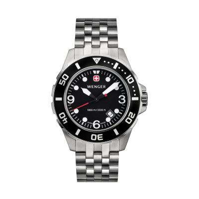 Wenger Men's AquaGraph 1000m Black Bezel Stainless Steel Bracelet Watch