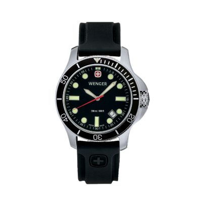 Wenger Men's Battalion III Diver Black Bezel Black Rubber Strap Watch