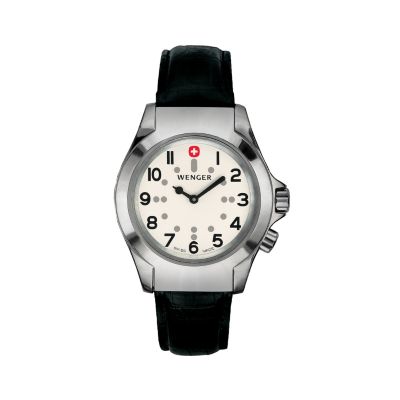 Wenger Men's TerraGraph Braille Black Leather Strap Watch