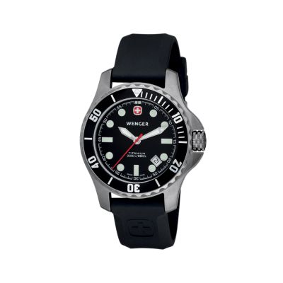 Wenger Men's Battalion Diver Titanium Black Rubber Strap Watch