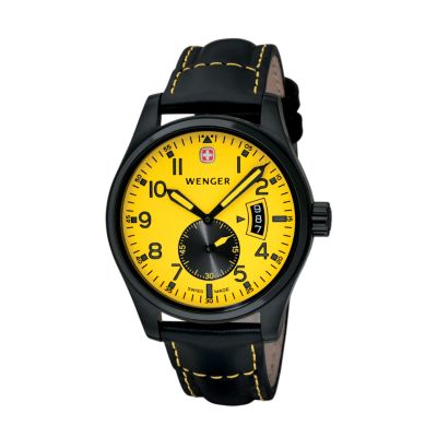 U105328 - Wenger Men's Swiss AeroGraph Vintage Dial & Black Leather Strap Watch