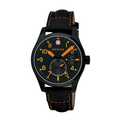 U105329 - Wenger Men's Swiss AeroGraph Vintage Dial & Black Leather Strap Watch