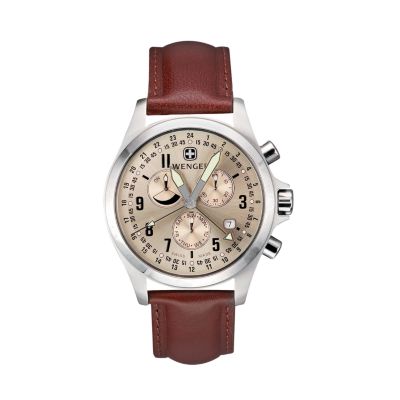Wenger Men's TerraGraph Dual-Time Power Reserve Alarm Brown Leather Strap