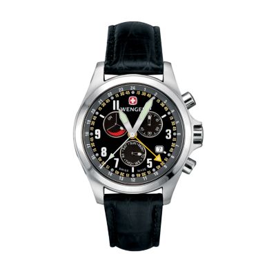 Wenger Men's TerraGraph Dual-Time Power Reserve Alarm Leather Strap Watch