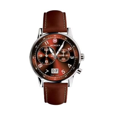 U105349 - Wenger Men's Swiss Commando Dual Time 2-Eye Brown Leather Strap Watch