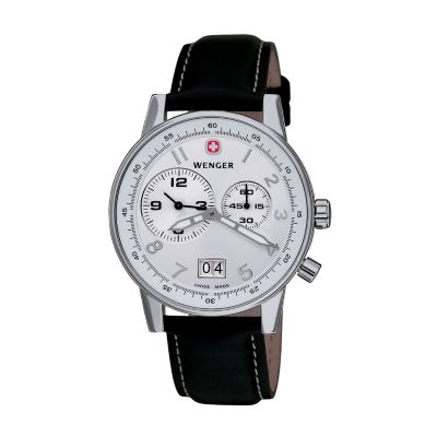 Wenger Men's Swiss Commando Dual Time 2-Eye Black Leather Strap Watch