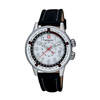 Wenger Men's Swiss Commando 30 Day White Dial & Leather Strap Watch