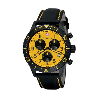 U105355 - Wenger Men's Swiss AeroGraph Black Leather Strap Watch