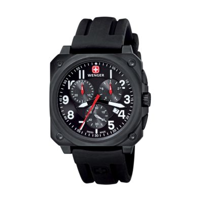 U105360 - Wenger Men's Swiss AeroGraph Cockpit Chrono Black Rubber Strap Watch