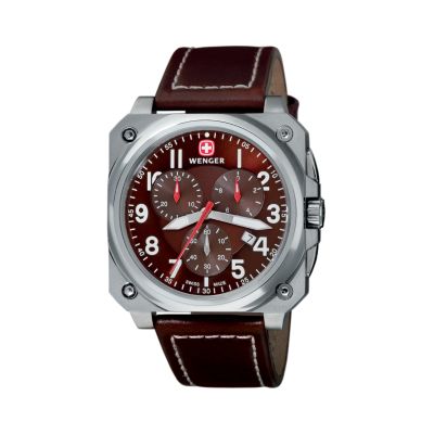 Wenger Men's Swiss AeroGraph Cockpit Chrono Brown Leather Strap Watch