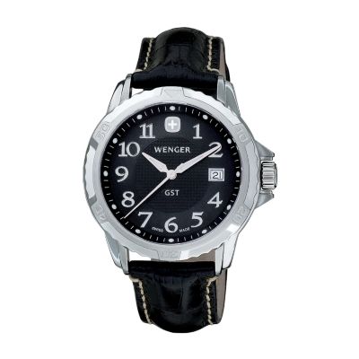 Wenger Men's Swiss GST Black Leather Strap Watch