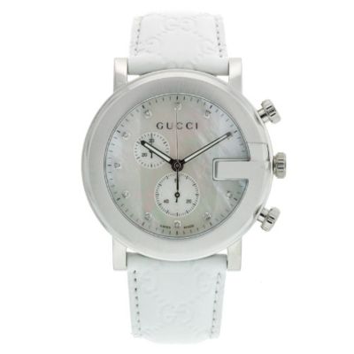 U106522 - Gucci Men's Mother-of-Pearl Dial Leather Strap Watch