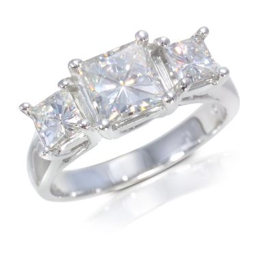 U111921 - 14K White Gold 1.15ct DEW Moissanite Three Stone Ring