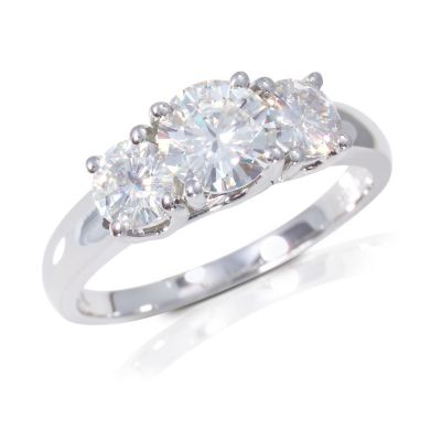 U111922 - 14K White Gold 1.26ct DEW Moissanite Three Stone Ring