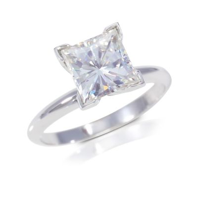 U111928 - 14K White Gold 1.00ct DEW Moissanite Square Brilliant Cut Solitaire Ring