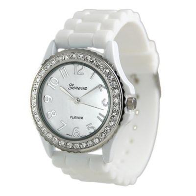 U113130 - Geneva Platinum Women's White Silicone Link Strap Watch