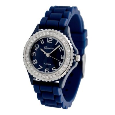 U113220 - Geneva Platinum Women's Quartz Navy Silicone Rubber Strap Watch