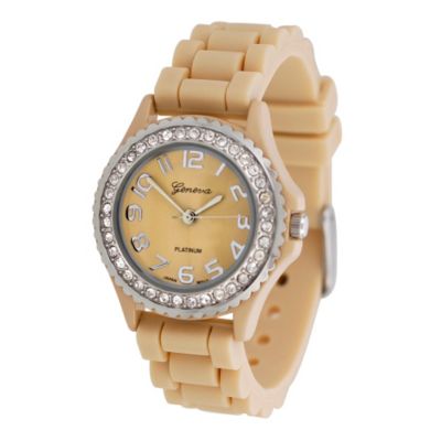 U113224 - Geneva Platinum Women's Quartz Tan Silicone Rubber Strap Watch