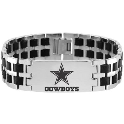 U116558 - Stainless Steel & Rubber 8.5" Men's NFL&reg; Football Link Bracelet