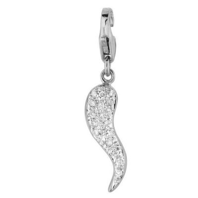 U117127 - 14K White or Yellow Gold Diamond Italian Horn Charm