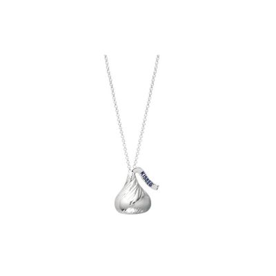 U117159 - Sterling Silver Hershey's&reg; Kiss&reg; Shaped Large 3D Pendant w/ Chain