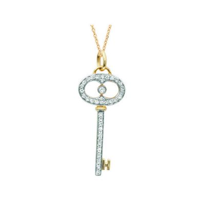 U117177 - 14K White, Rose or Yellow Gold Diamond Oval Top Key Pendant