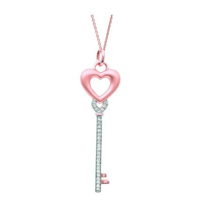 U117178 - 14K White, Rose or Yellow Gold Diamond Satin Heart Key Pendant