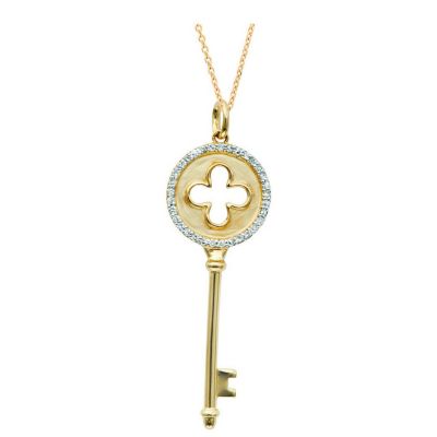 U117181 - 14K White, Rose or Yellow Gold Diamond Circle Clover Key Pendant