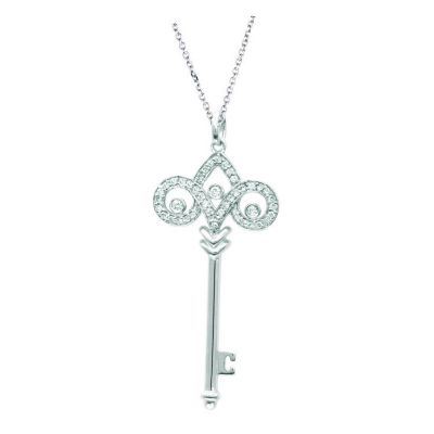 U117183 - 14K White, Rose or Yellow Gold Diamond Fleur de Lis Key Pendant