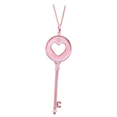 U117185 - 14K White, Rose or Yellow Gold Circle Heart Diamond Accent Key Pendant