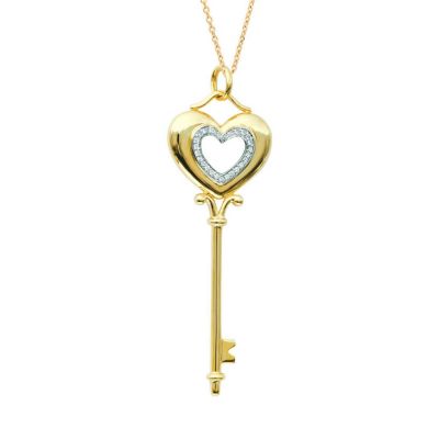 U117186 - 14K White, Rose or Yellow Gold Diamond Heart Key Pendant