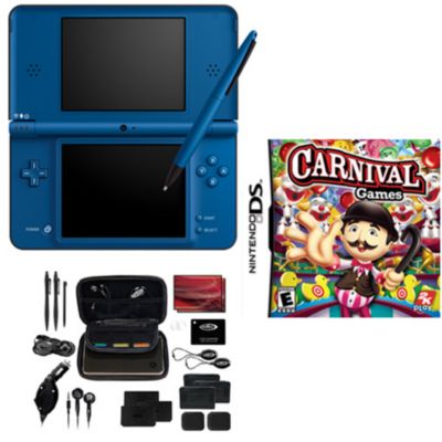 Nintendo DSi XL Midnight Blue Bundle w/ System, Carnival Games & DSi XL Travel Kit