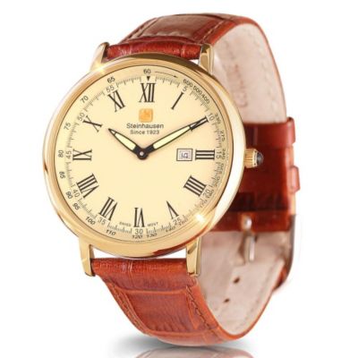 U118549 - Steinhausen Men’s Dunn Horitzon Quartz Gold-Tone Alligator Strap Watch