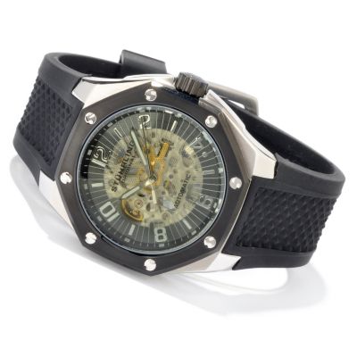 U135441 - St&uuml;hrling Original Men's Hatteras Skeleton Automatic Rubber Strap Watch
