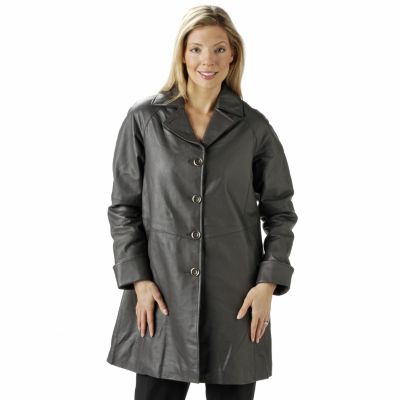 Excelled Women's Notch Collar Leather Swing Coat