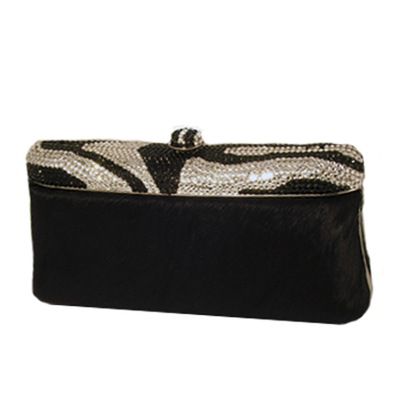 **Web Only** Isabella Adams Crystal Zebra-Print Trim Leather Clutch