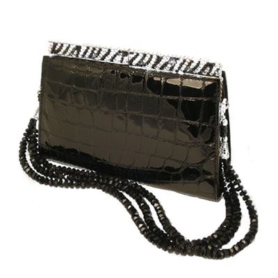 Isabella Adams Animal Print Crystal Trim Embossed Leather Handbag