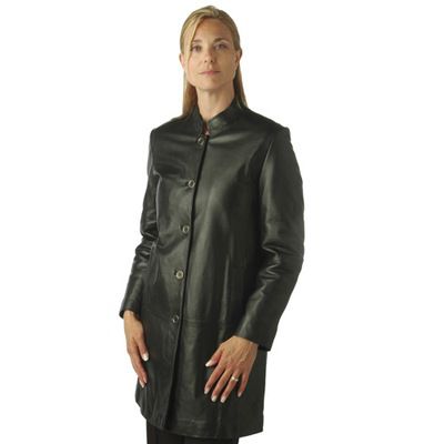 Excelled Women's Stand Collar Lamb Leather Swing Coat
