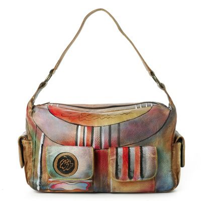 Anuschka Side Pockets Long Top Zip Slouch Handbag