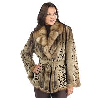 Cedric's Luxe Collection One-of-a-Kind Stone Marten Trim Mink Fur Jacket by