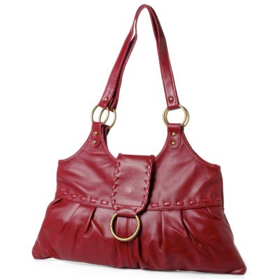 Excelled Whipstitch Detail Lamb Leather Handbag