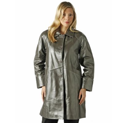Excelled Women's Metallic Stitch Lamb Leather Swing Coat