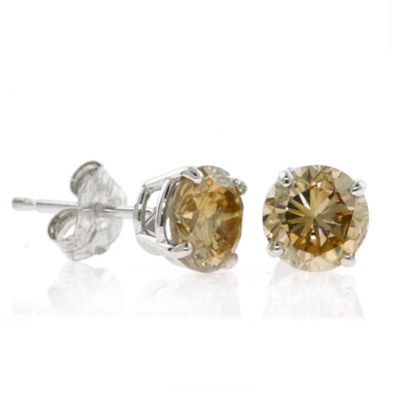 14K White Gold 0.75ct Champagne Diamond Stud Earrings