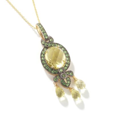 **Web Only** 14K Lemon Quartz & Tsavorite Pendant w Chain